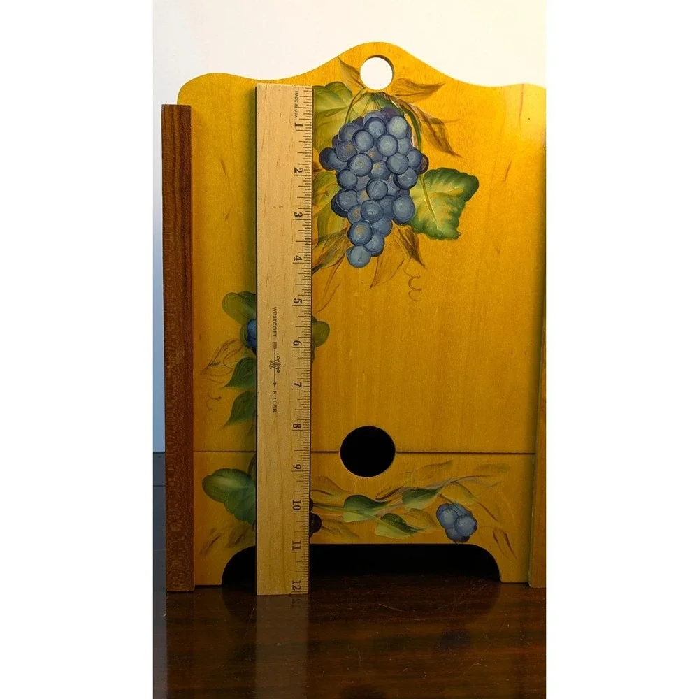 Hand Painted Wooden Storage Recipe Box Mail Organizer Grape Vine Kitchen Decor